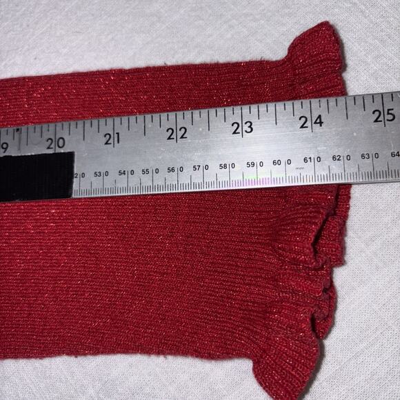 Y2K Vintage Liz Claiborne Red Shimmer Ruffle Trim Holiday Sweater L - Picture 10 of 13